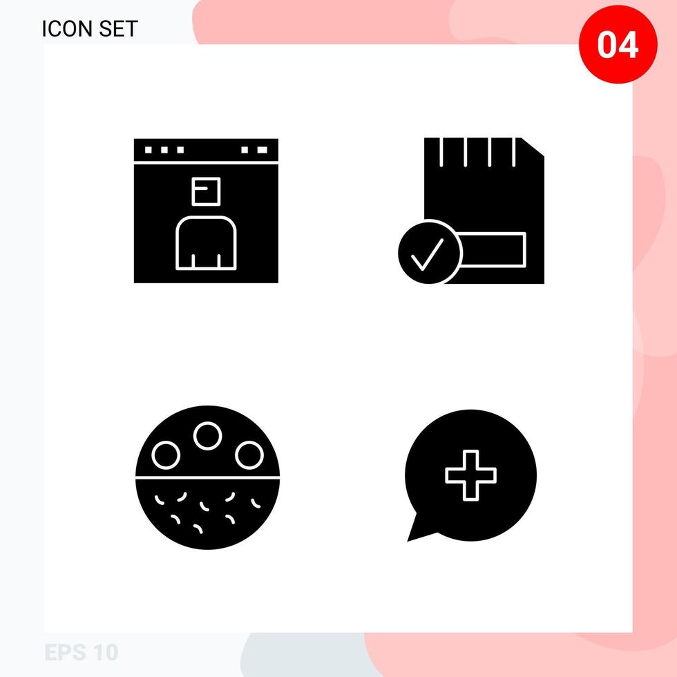 Vector Pack of 4 Icons in Solid Style Creative Glyph Pack isolated on White Background for Web and Mobile