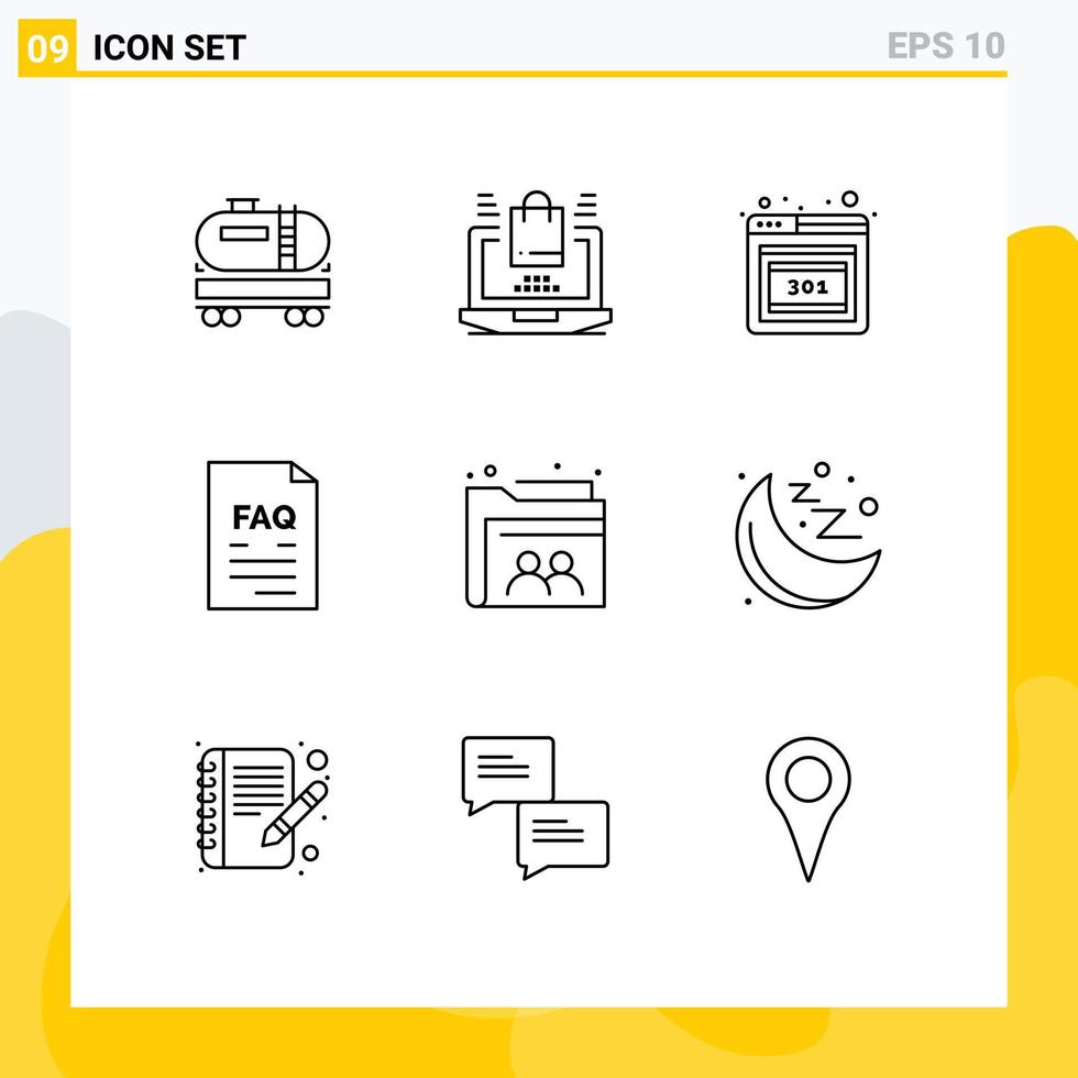 User Interface Pack of 9 Basic Outlines of user support browser help document Editable Vector Design Elements