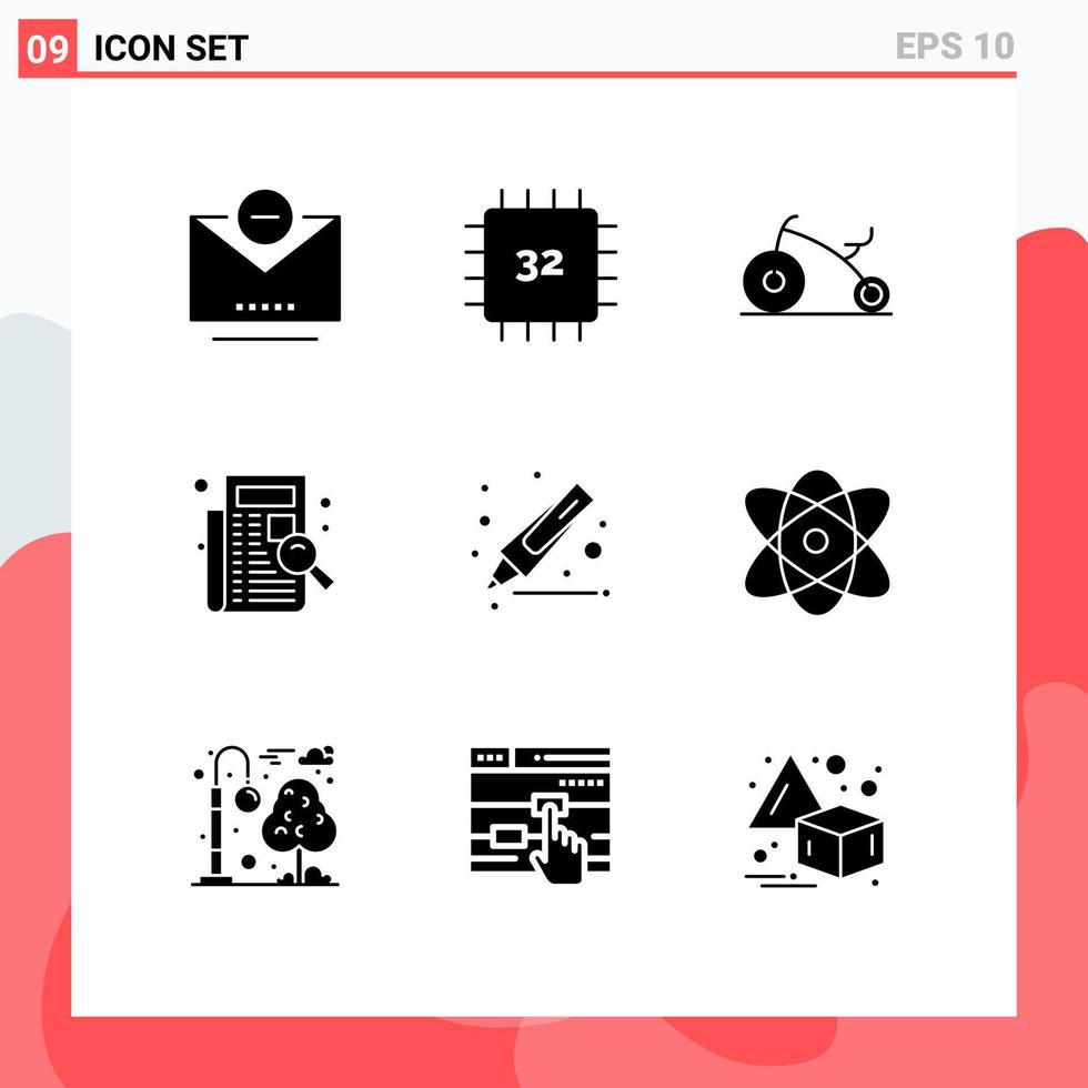 Solid Glyph Pack of 9 Universal Symbols of highlighter registration baby listing filing Editable Vector Design Elements