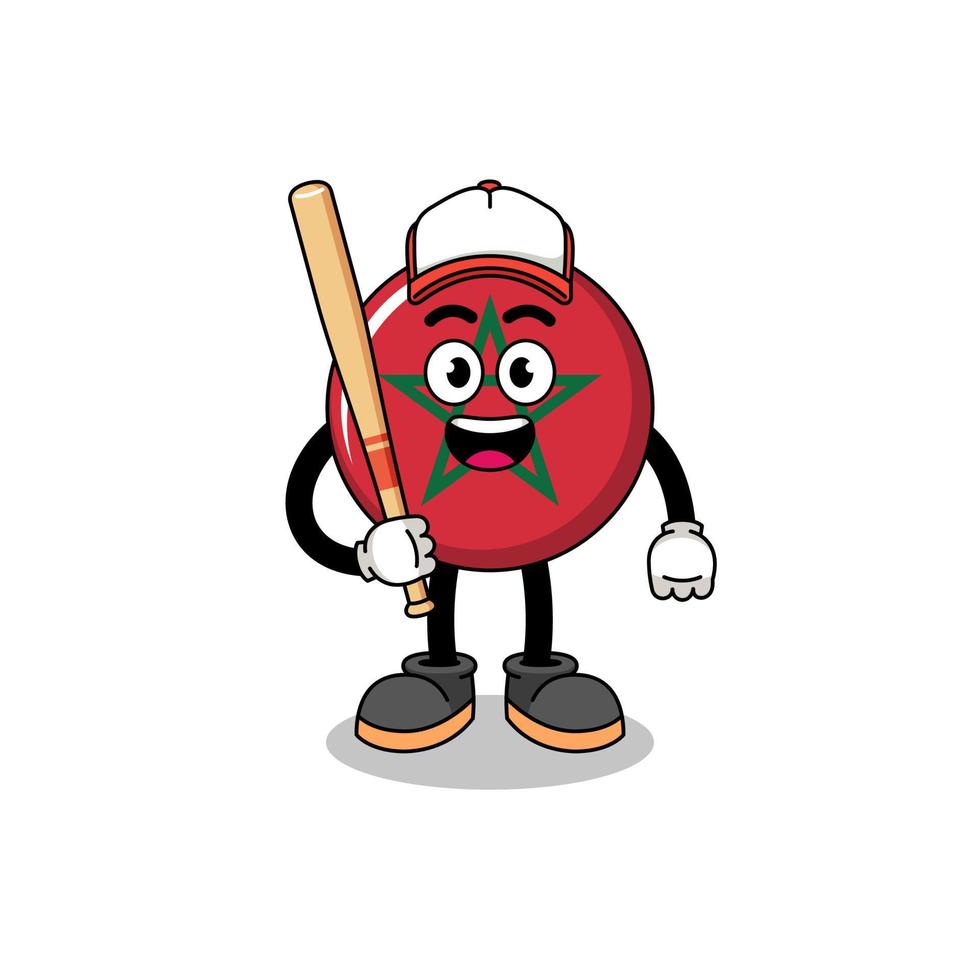 caricatura de la mascota de la bandera de marruecos como jugador de béisbol vector