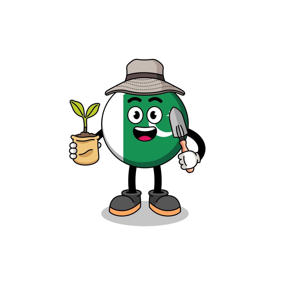 Illustration of pakistan flag cartoon holding a plant seed vector