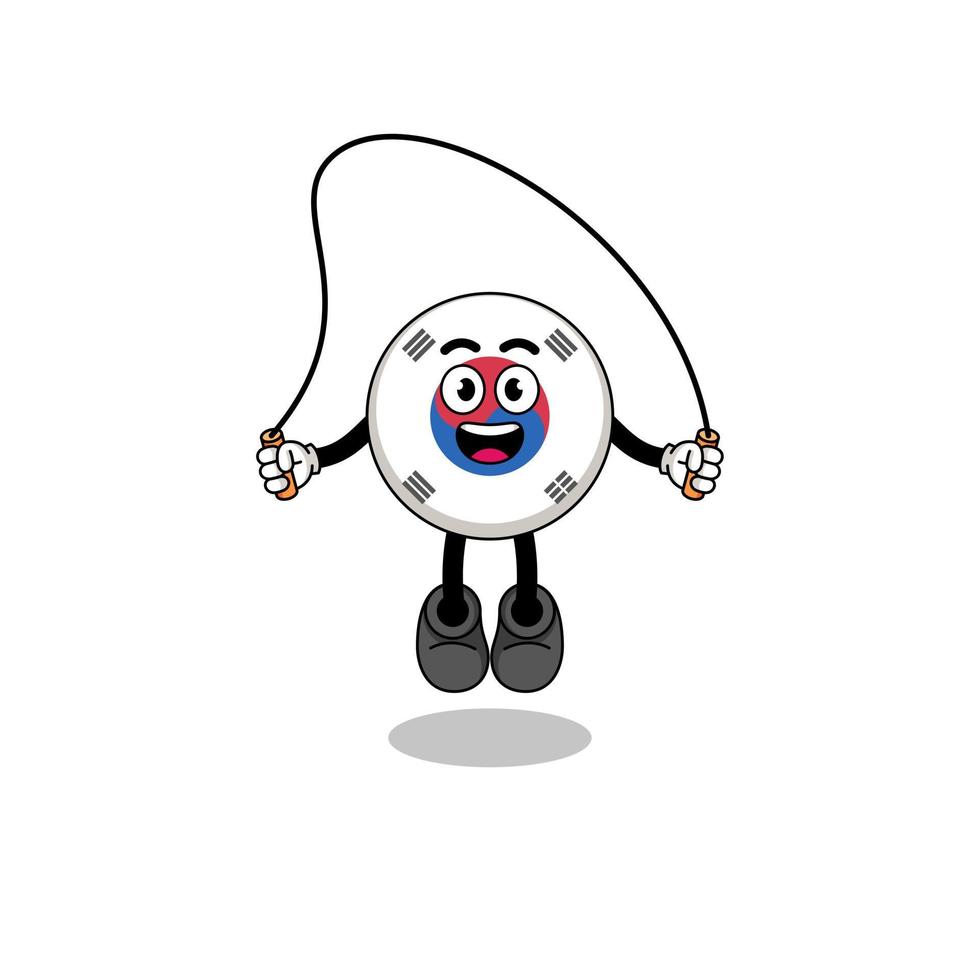 south korea flag mascot cartoon is playing skipping rope vector