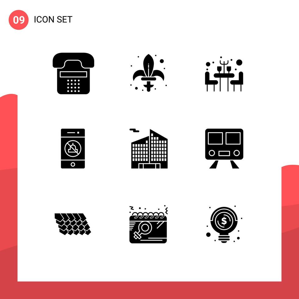 Pictogram Set of 9 Simple Solid Glyphs of building speaker sword mute table Editable Vector Design Elements