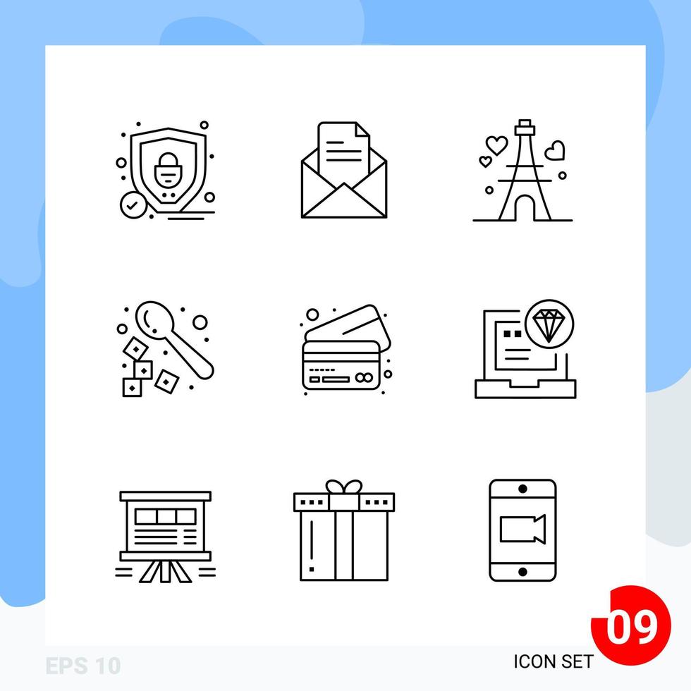 Modern Pack of 9 Icons Line Outline Symbols isolated on White Backgound for Website designing vector