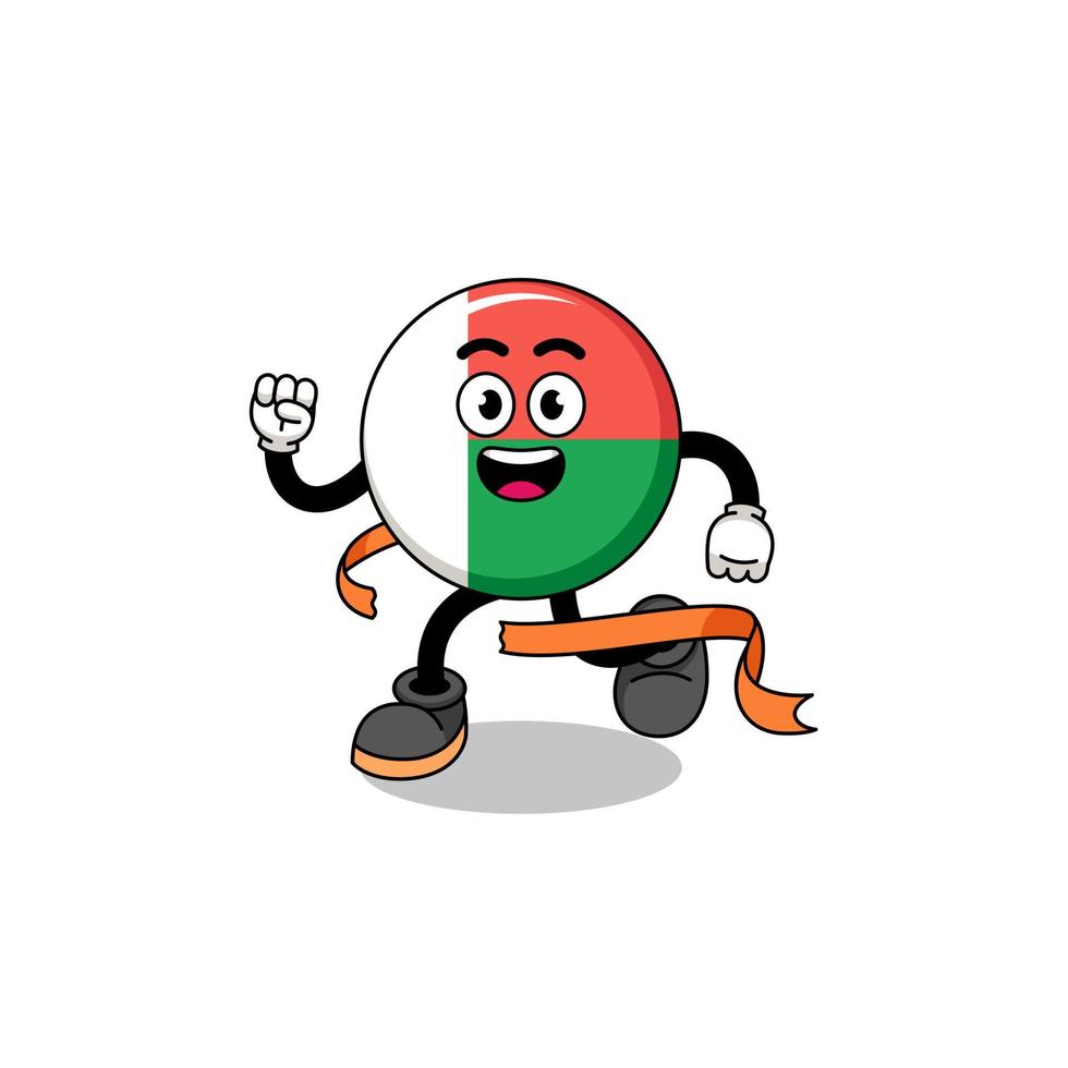 Mascot cartoon of madagascar flag running on finish line vector