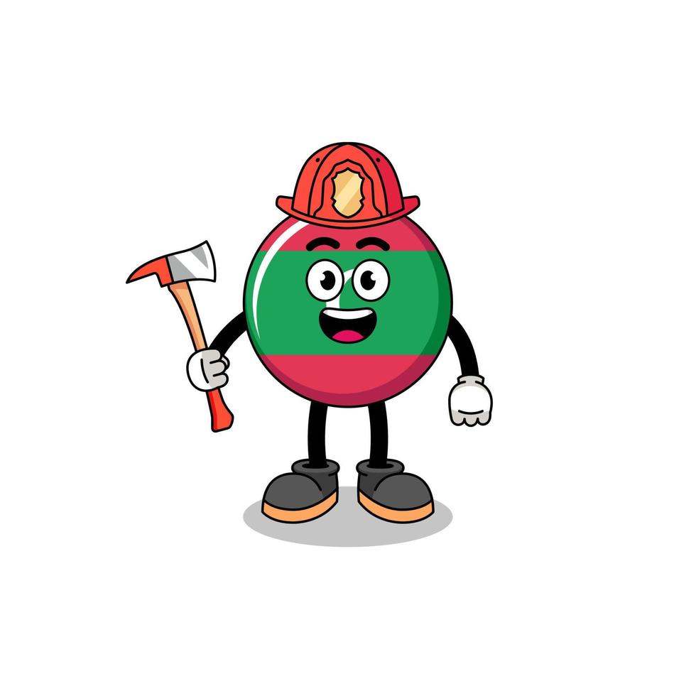 Cartoon mascot of maldives flag firefighter vector