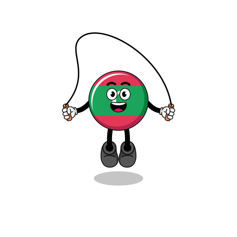 maldives flag mascot cartoon is playing skipping rope vector