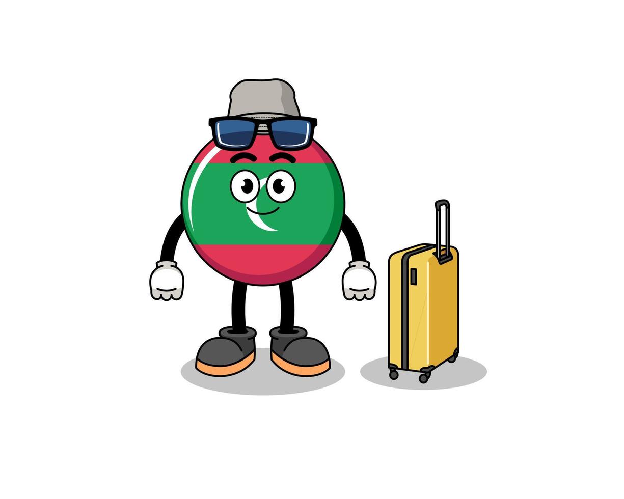 mascota de la bandera de maldivas haciendo vacaciones vector