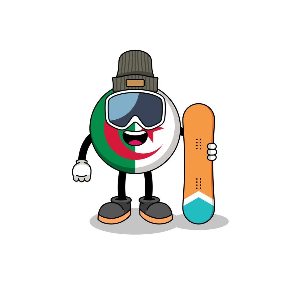 mascota caricatura de argelia bandera jugador de snowboard vector