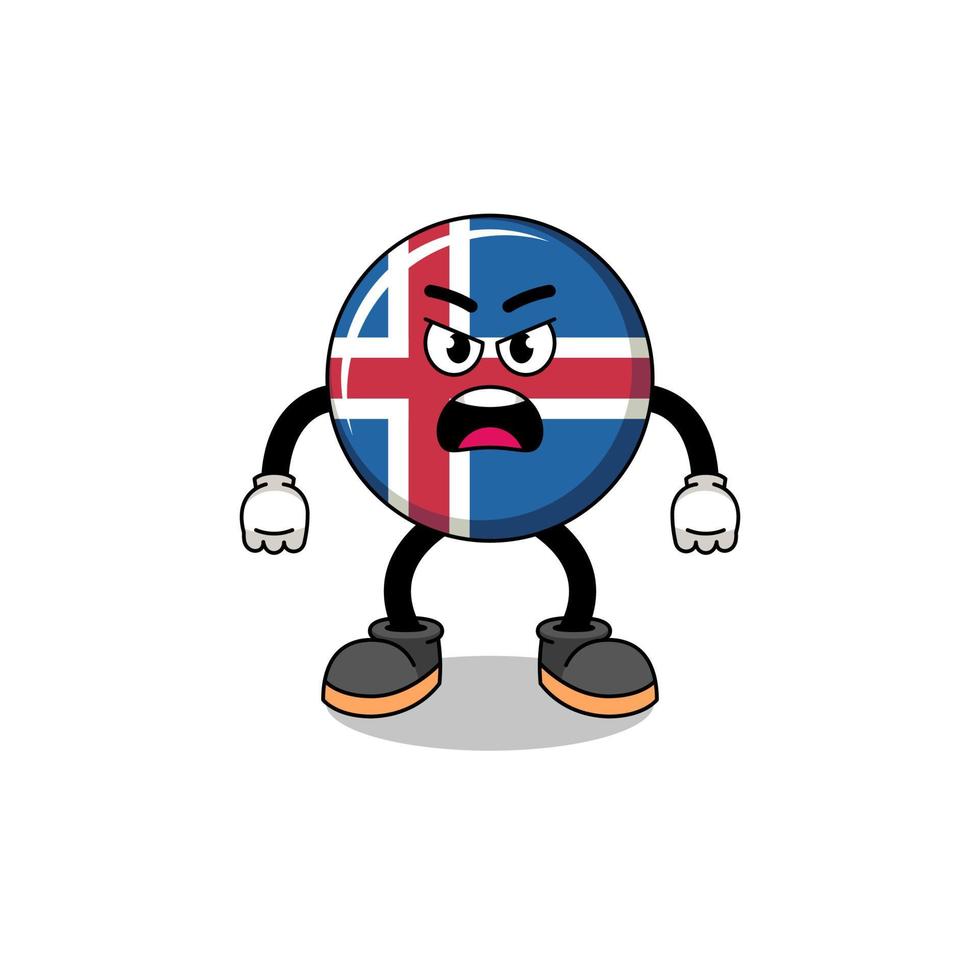 iceland flag cartoon illustration with angry expression vector