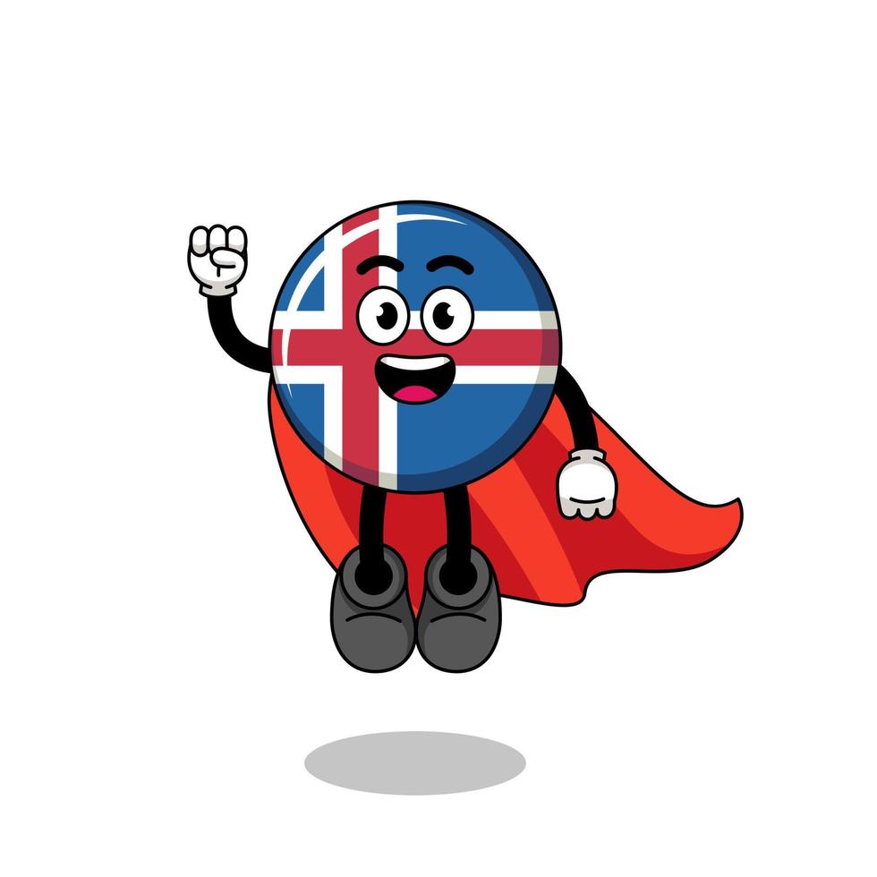 dibujos animados de la bandera de islandia con superhéroe volador vector