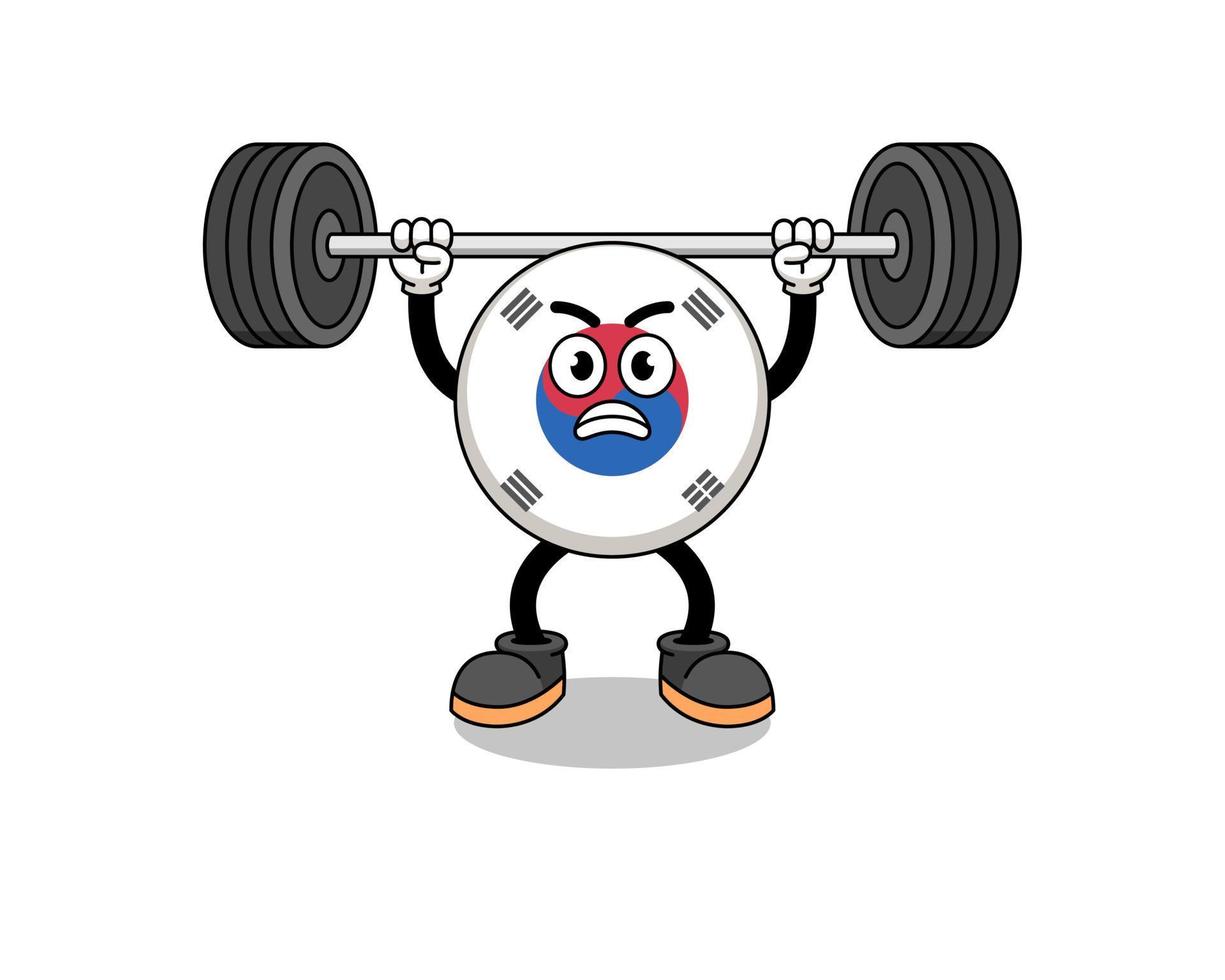 south korea flag mascot cartoon lifting a barbell vector