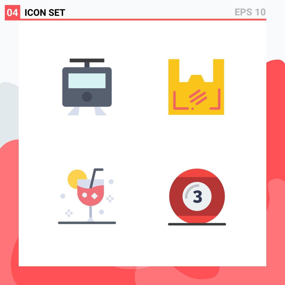 Editable Vector Line Pack of 4 Simple Flat Icons of maps beverage train plastic drink Editable Vector Design Elements