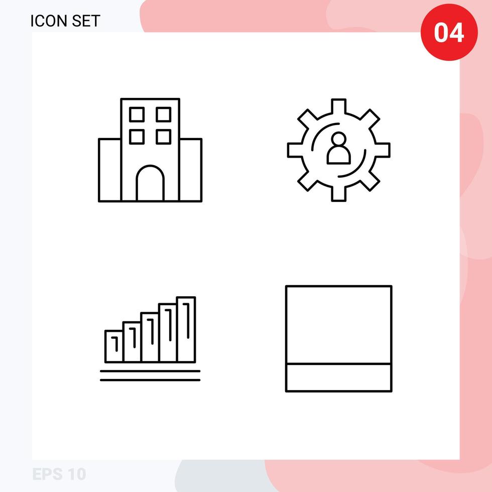 Pack of 4 creative Filledline Flat Colors of apartment productivity travel gear chart Editable Vector Design Elements