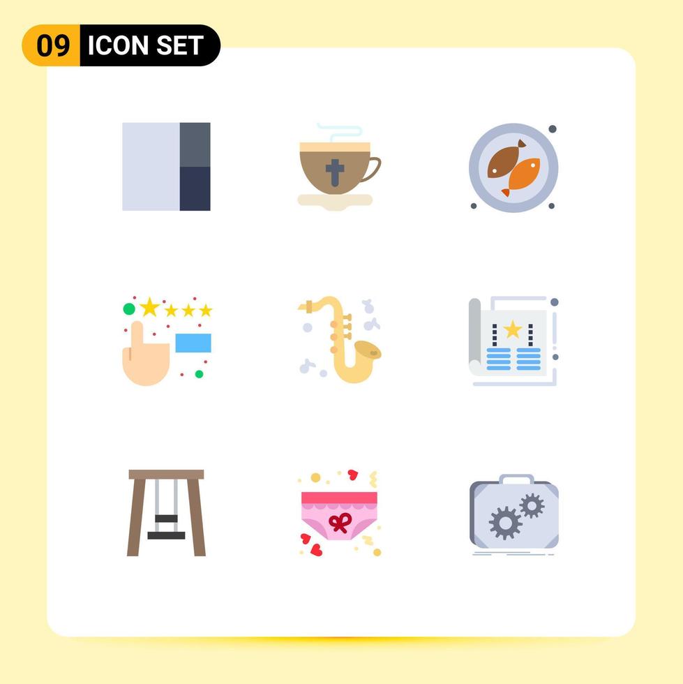 Set of 9 Modern UI Icons Symbols Signs for cover ads meet saxophone instrument Editable Vector Design Elements