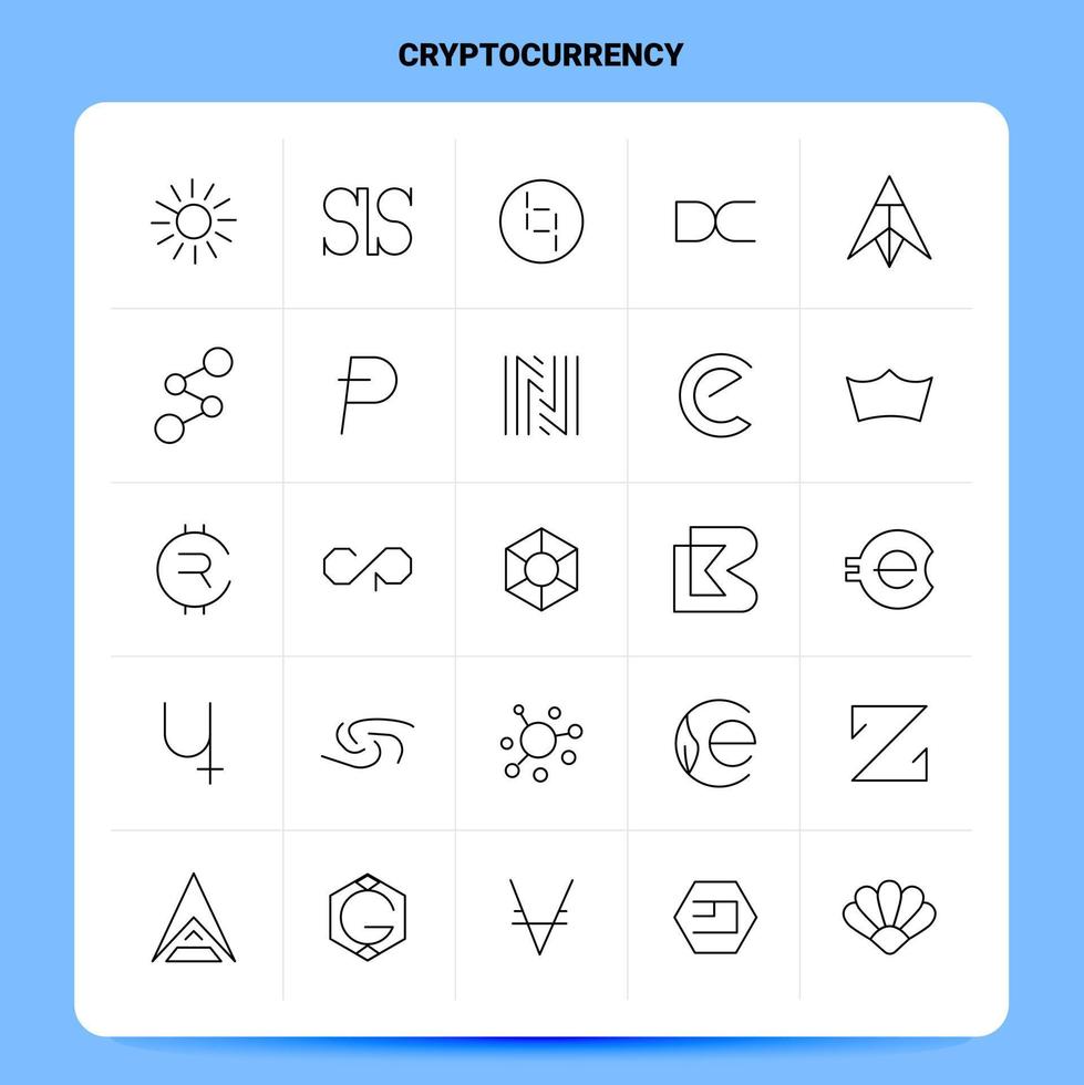 OutLine 25 Cryptocurrency Icon set Vector Line Style Design Black Icons Set Linear pictogram pack Web and Mobile Business ideas design Vector Illustration