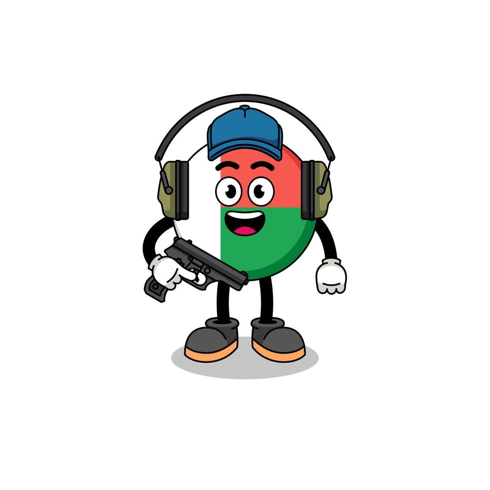 Character mascot of madagascar flag doing shooting range vector