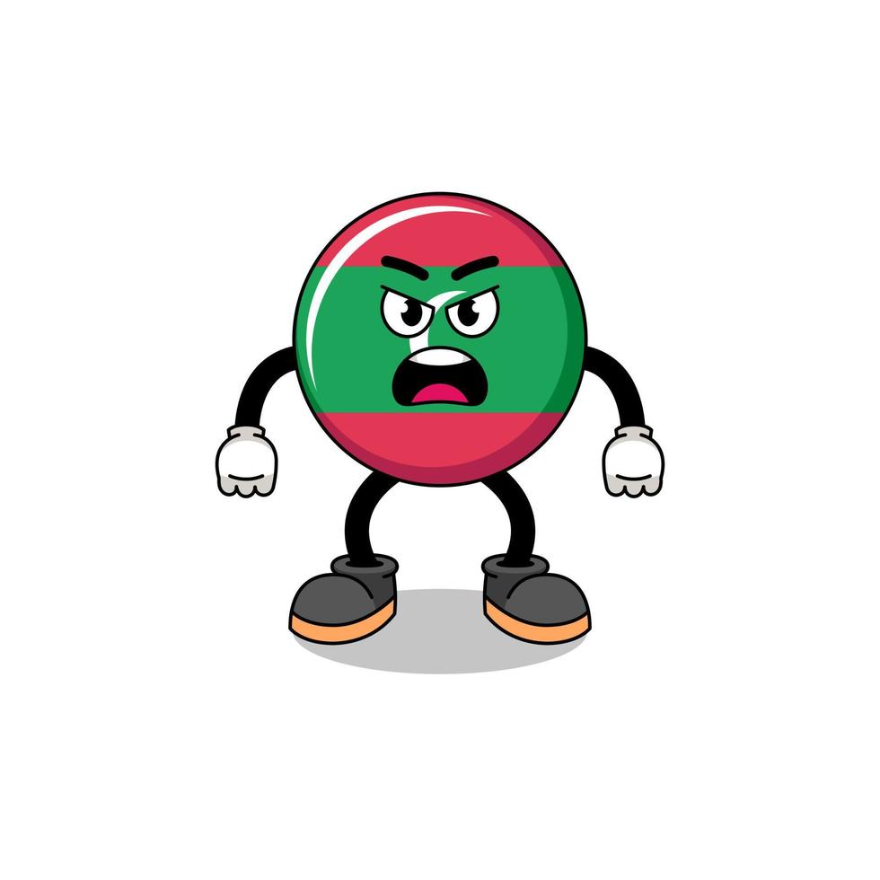 maldives flag cartoon illustration with angry expression vector