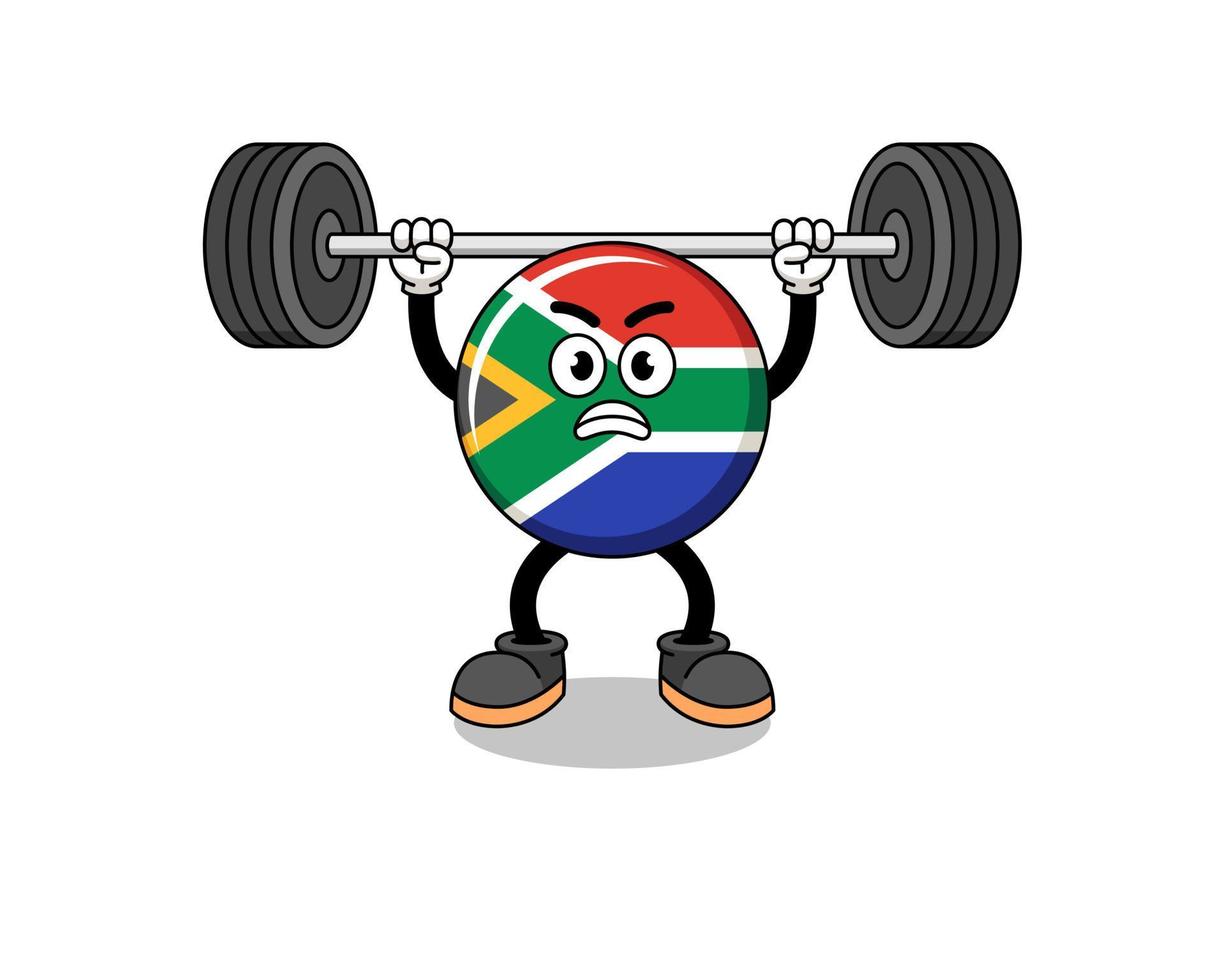 south africa flag mascot cartoon lifting a barbell vector