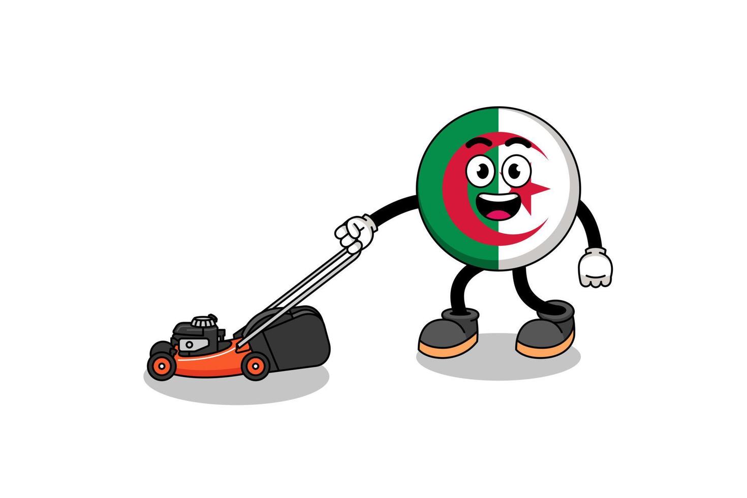 algeria flag illustration cartoon holding lawn mower vector
