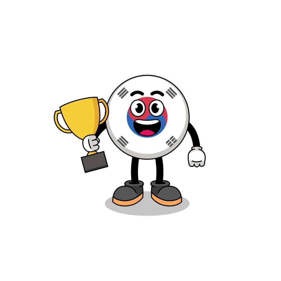 Cartoon mascot of south korea flag holding a trophy vector