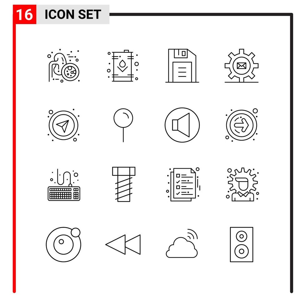 16 íconos generales para diseño de sitios web, impresión y aplicaciones móviles 16 símbolos de contorno signos aislados en fondo blanco paquete de 16 íconos vector
