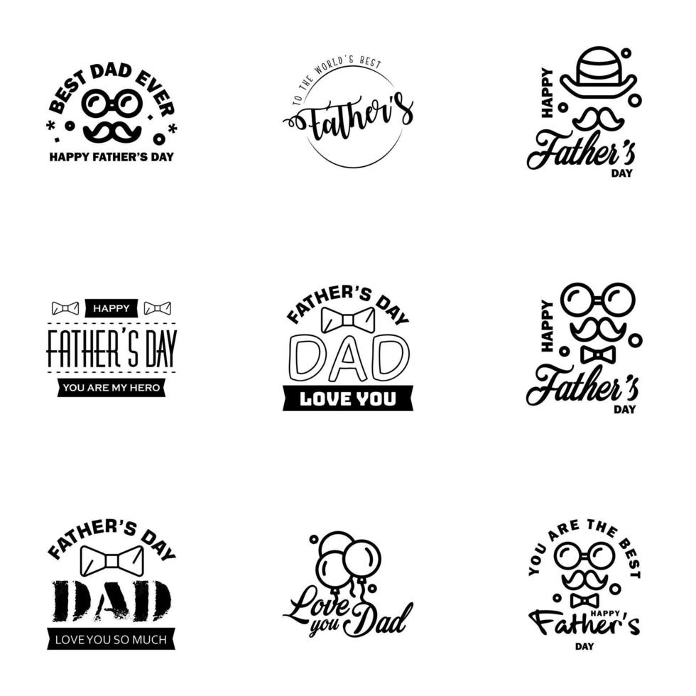 Happy fathers day 9 Black vintage retro type font Illustrator eps10 Editable Vector Design Elements