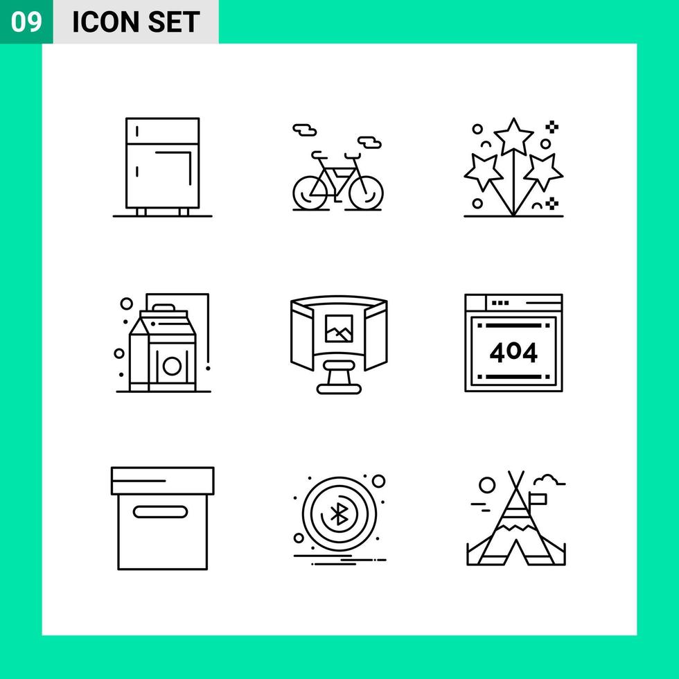 paquete de 9 iconos de estilo de línea establece símbolos de esquema para imprimir signos creativos aislados en fondo blanco 9 conjunto de iconos vector