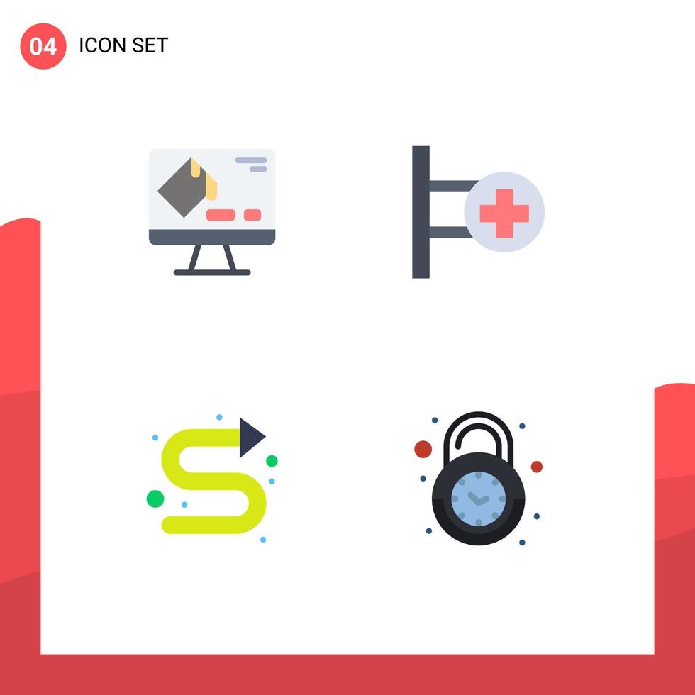 Pack of 4 Modern Flat Icons Signs and Symbols for Web Print Media such as color directional screen sign left Editable Vector Design Elements