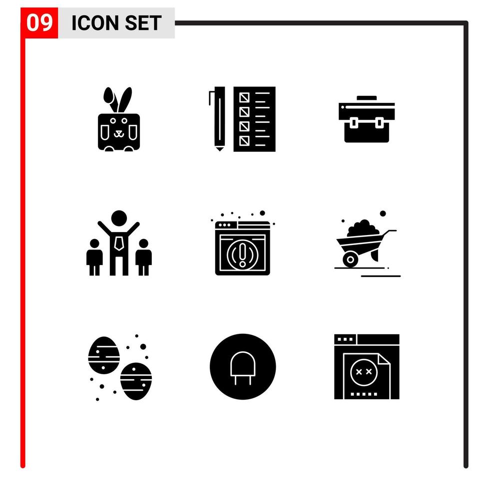 Group of 9 Solid Glyphs Signs and Symbols for web people document group portfolio Editable Vector Design Elements