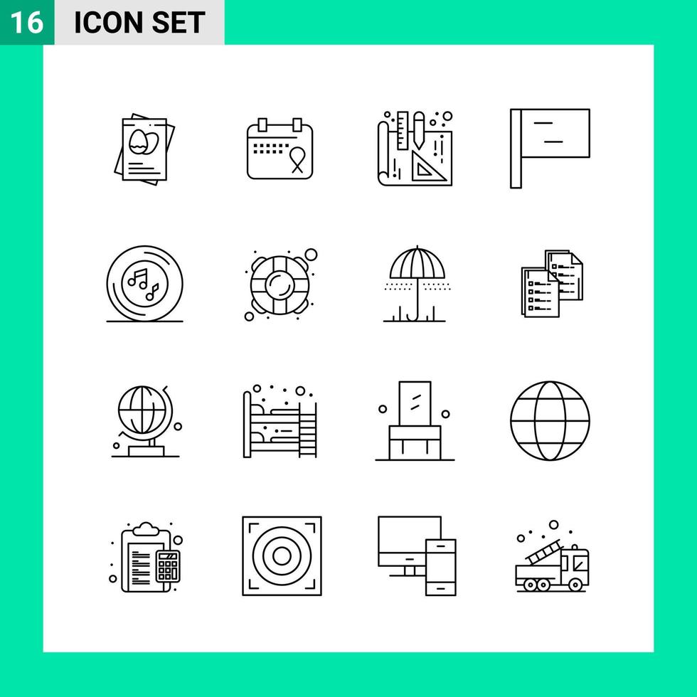 Pack of 16 Line Style Icon Set Outline Symbols for print Creative Signs Isolated on White Background 16 Icon Set vector