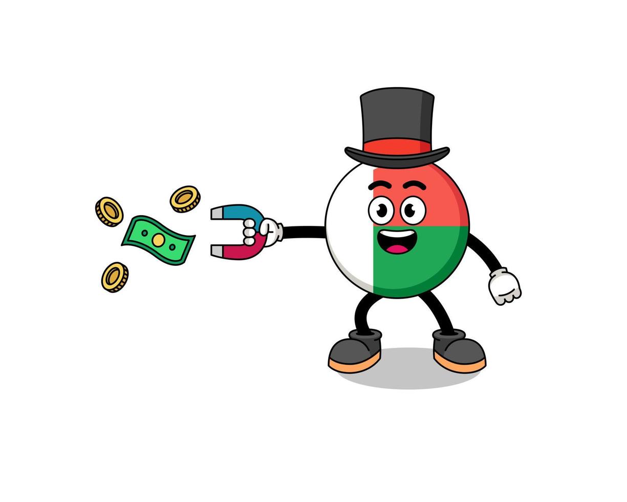 Character Illustration of madagascar flag catching money with a magnet vector