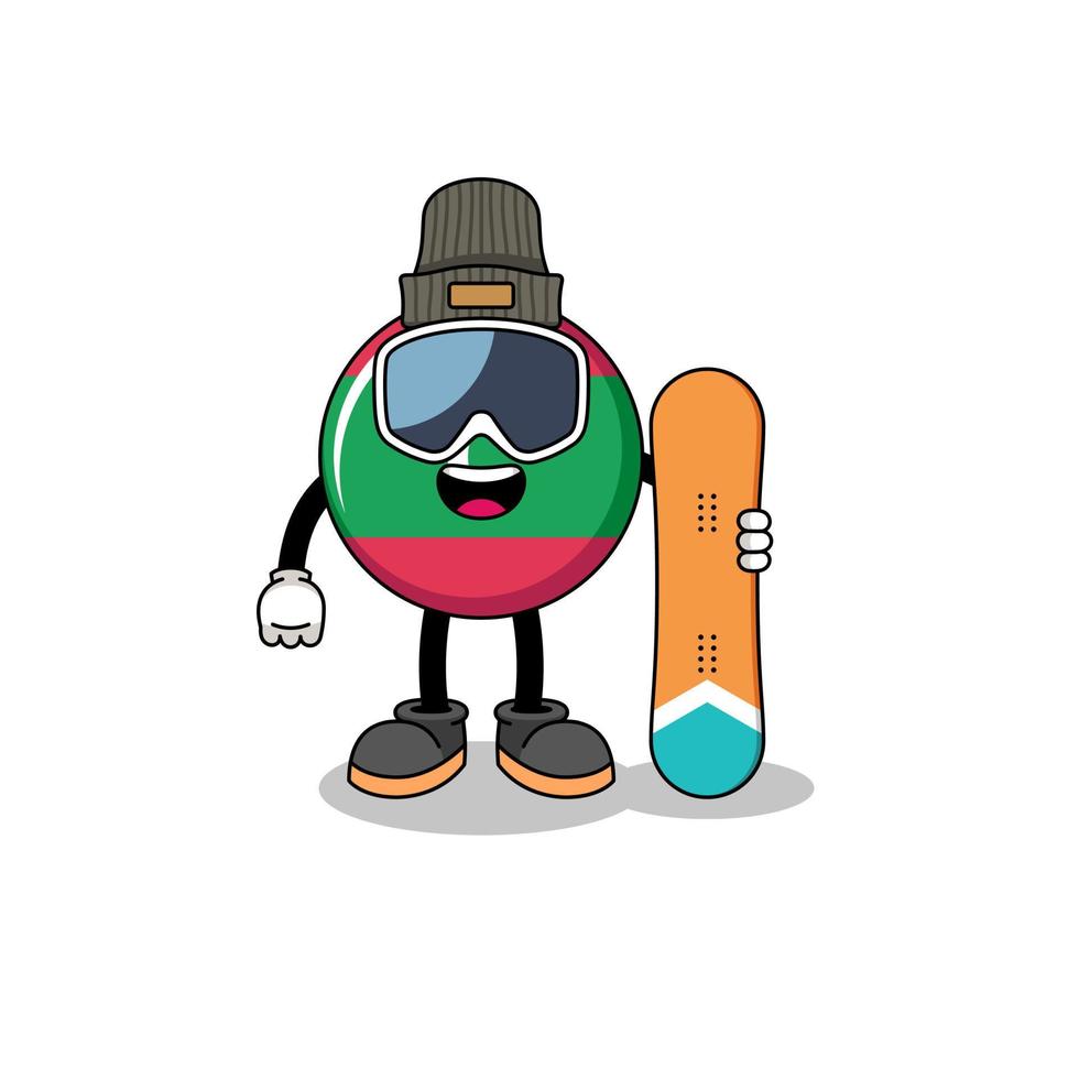 Mascot cartoon of maldives flag snowboard player vector