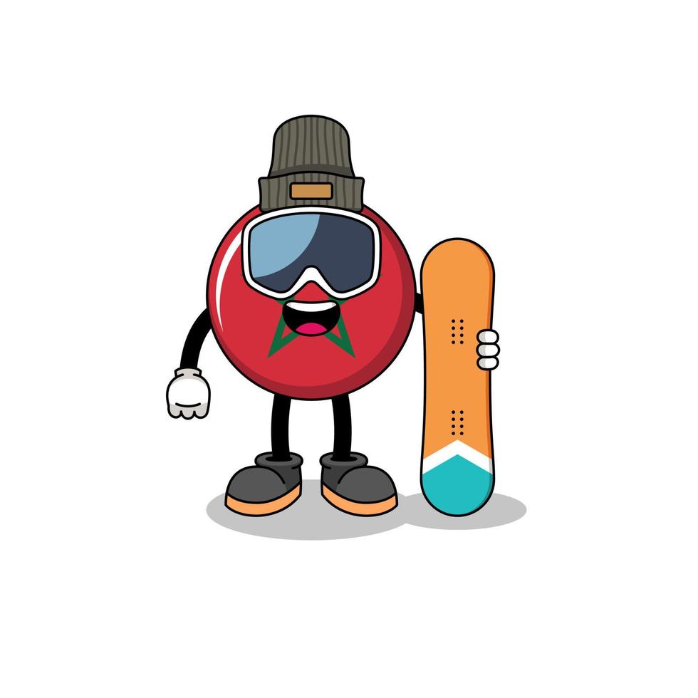Mascot cartoon of morocco flag snowboard player vector