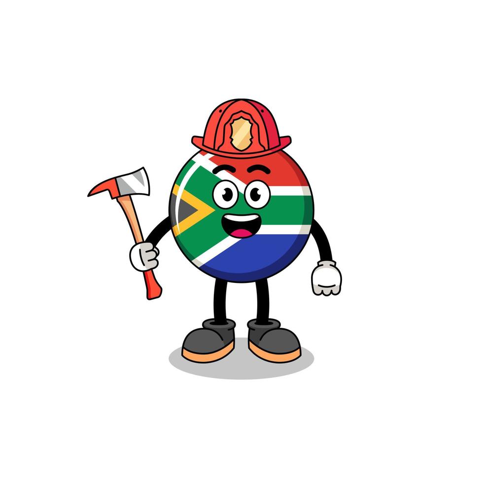 Cartoon mascot of south africa flag firefighter vector