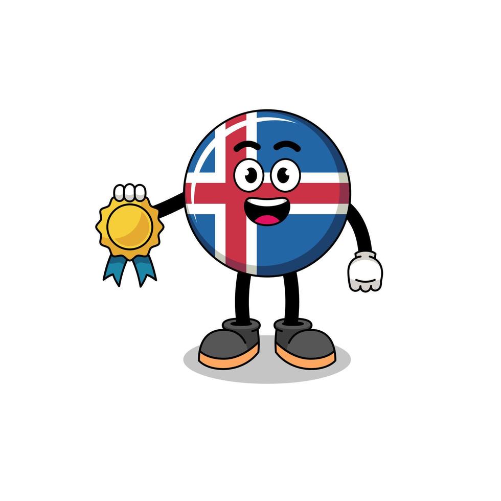 iceland flag cartoon illustration with satisfaction guaranteed medal vector