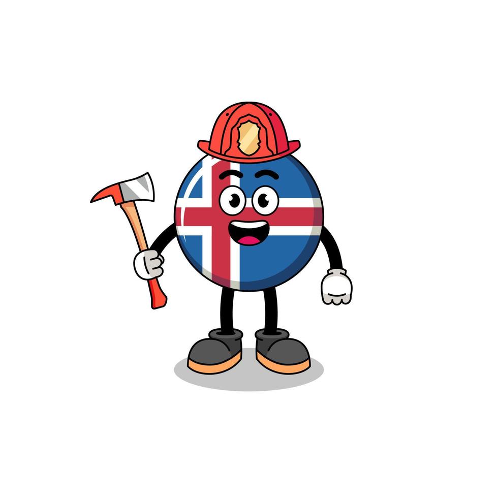 Cartoon mascot of iceland flag firefighter vector