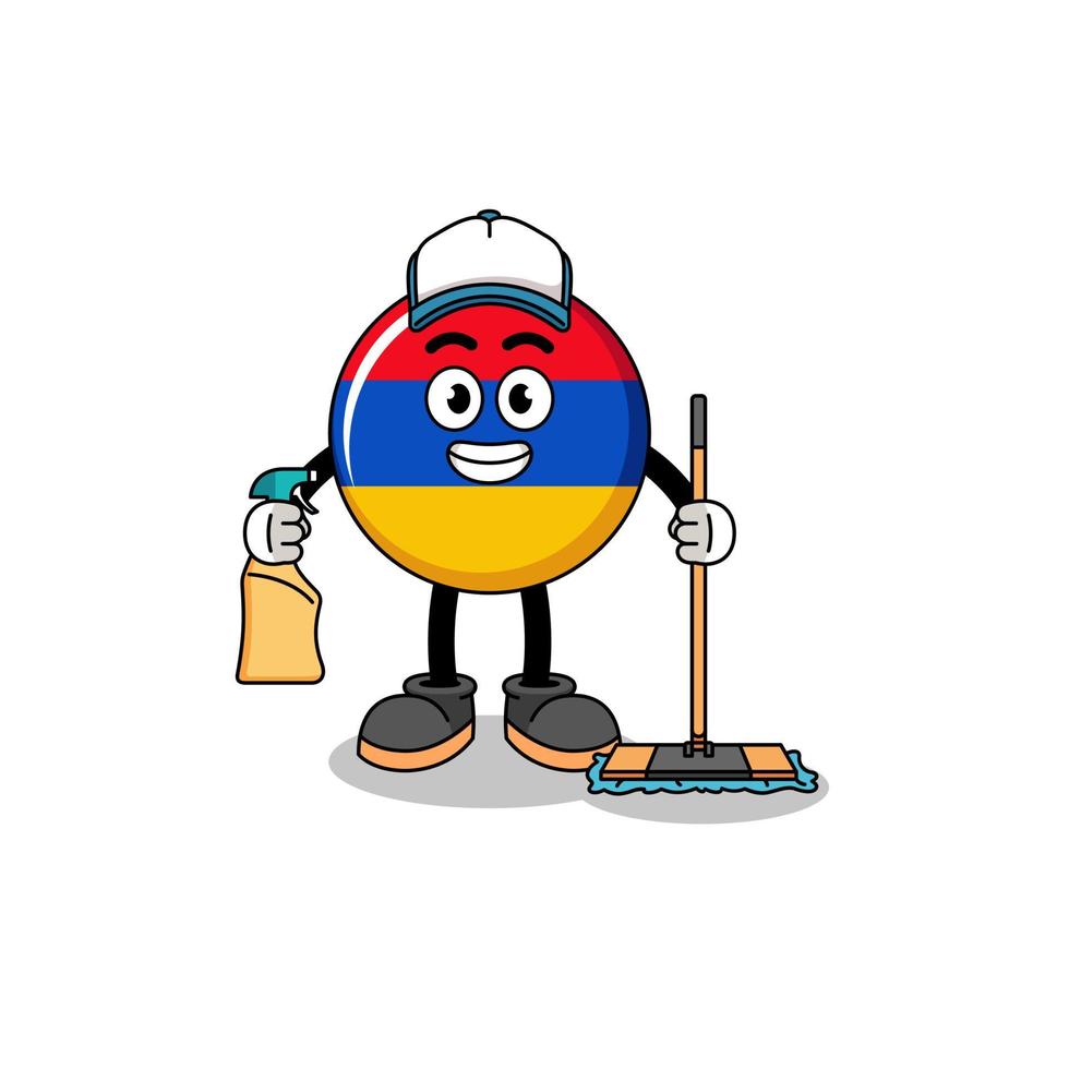 mascota de carácter de la bandera de armenia como servicios de limpieza vector