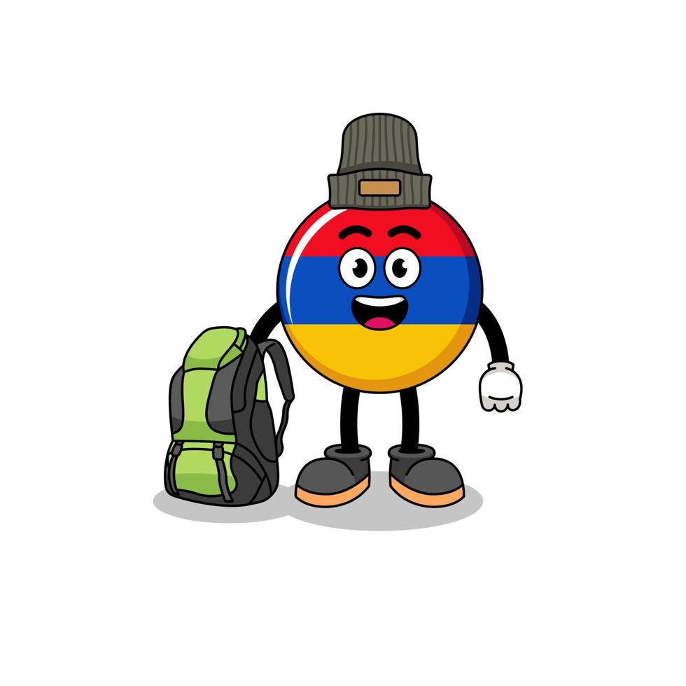 Illustration of armenia flag mascot as a hiker vector