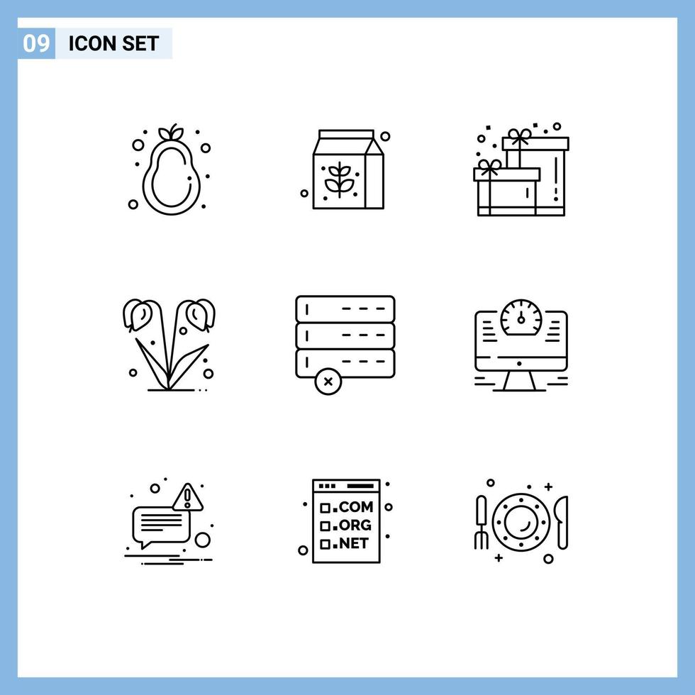 Group of 9 Outlines Signs and Symbols for computer data box cancel nature Editable Vector Design Elements