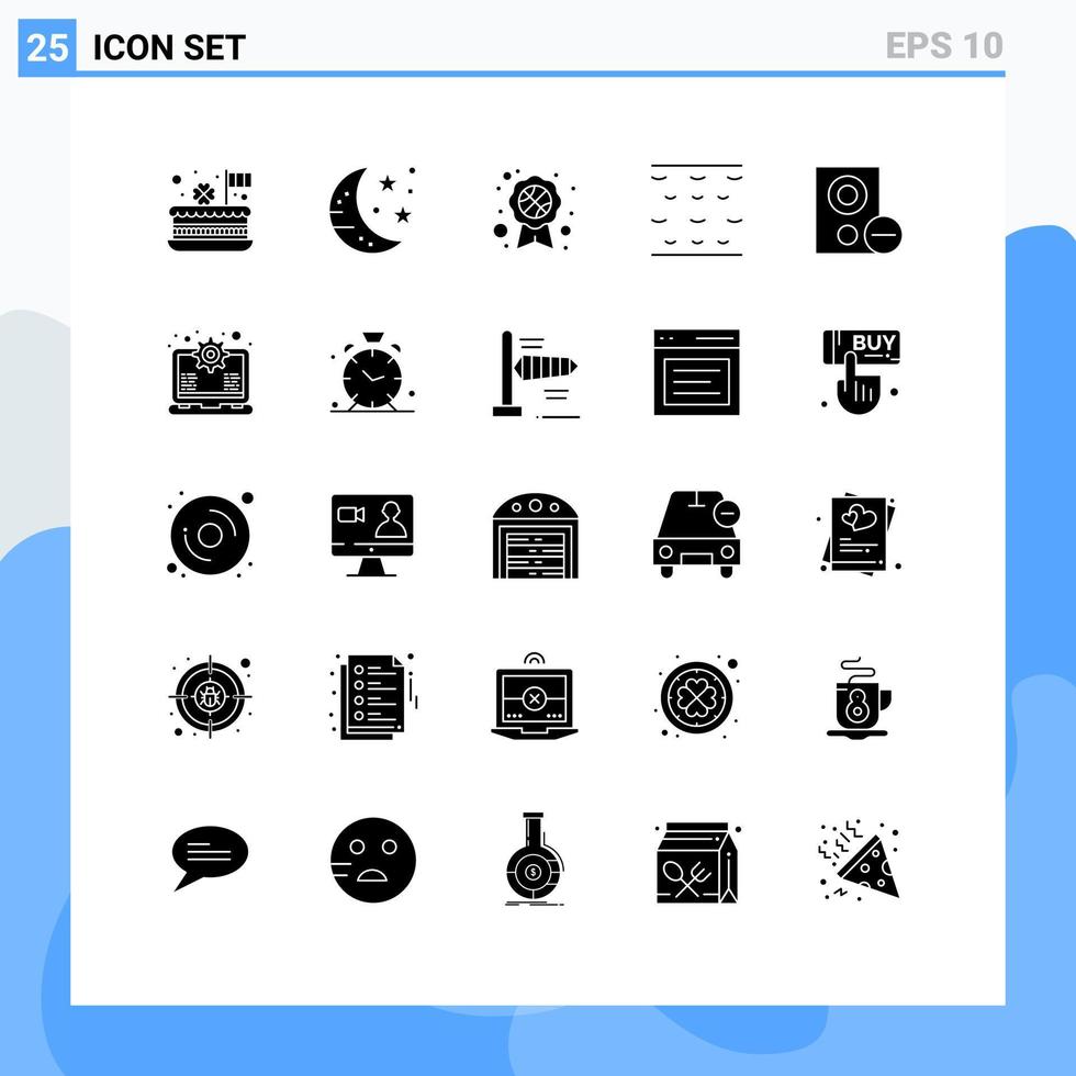 Modern Set of 25 Solid Glyphs and symbols such as gadget computers party waves sea Editable Vector Design Elements