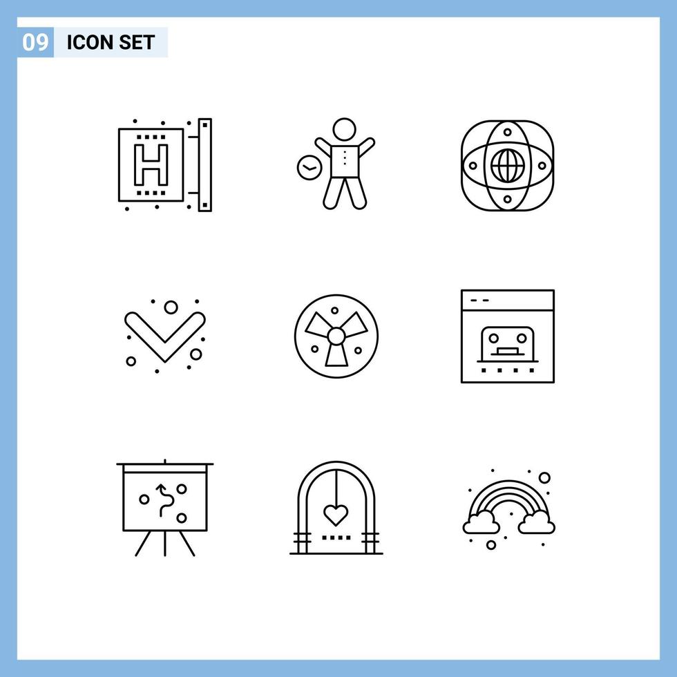 Pictogram Set of 9 Simple Outlines of full arrow health globe earth Editable Vector Design Elements