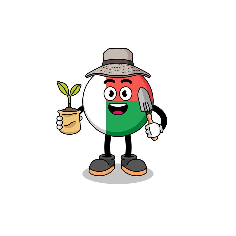 ilustración de dibujos animados de bandera de madagascar sosteniendo una semilla de planta vector