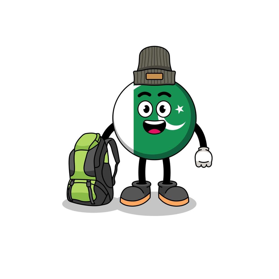 Illustration of pakistan flag mascot as a hiker vector