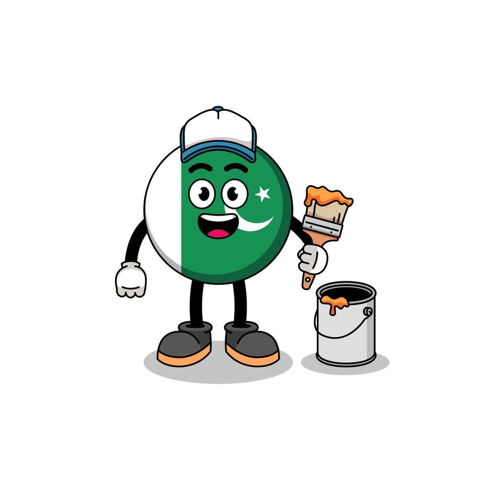 Character mascot of pakistan flag as a painter vector