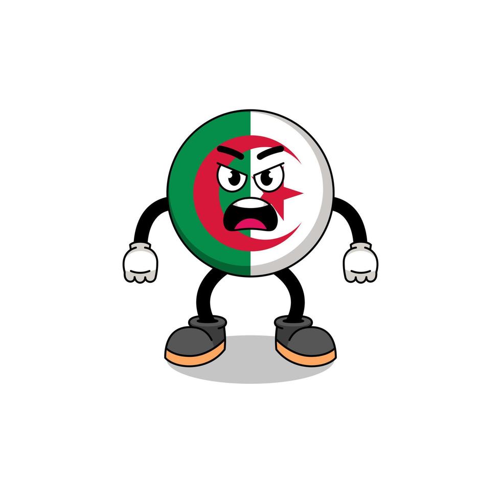 algeria flag cartoon illustration with angry expression vector