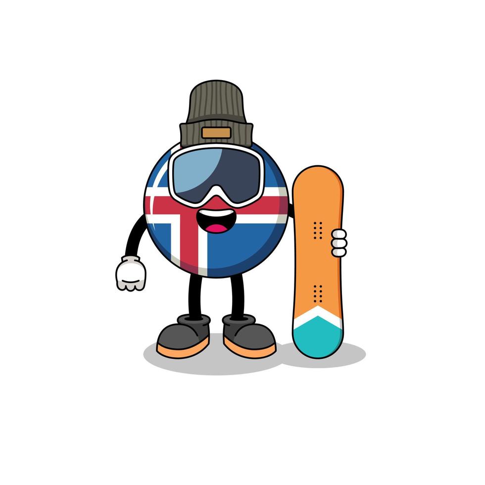 caricatura de la mascota del jugador de snowboard de la bandera de islandia vector