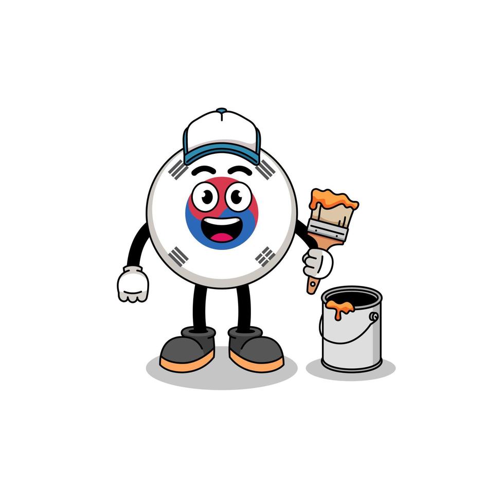 Character mascot of south korea flag as a painter vector