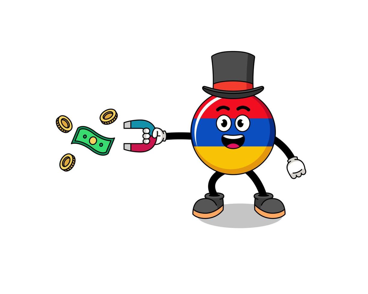 ilustración de personaje de la bandera de armenia atrapando dinero con un imán vector