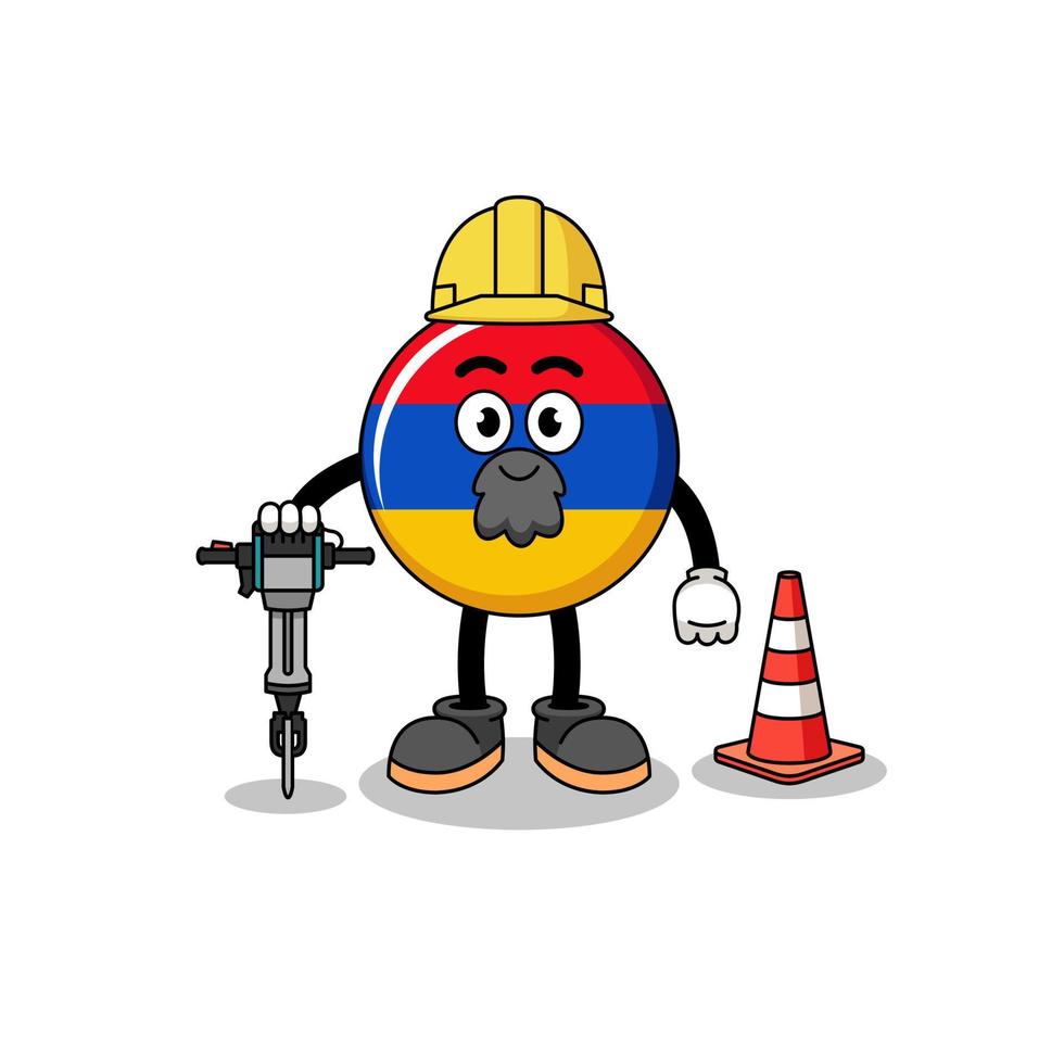 Character cartoon of armenia flag working on road construction vector